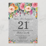 Silver Glitter Floral Surprise 21st Birthday Kaart<br><div class="desc">Silver Glitter Floral Surprise 21st Birthday Invitation for Women. Waterverf Floral Flower. Silver Glitter Background Roze, geel, Oranje, Paars ventilator. Volwassen verjaardag. 13e 15e 16e 18e 21e 30e 40e 50e 60e 70e 90e 100e, Alle leeftijden. Voor verdere aanpassing, te klikken gelieve de knoop "van de Aanpassing het"en ons ontwerphulpmiddel te...</div>