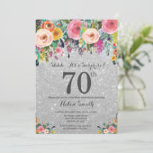 Silver Glitter Floral Surprise 70e verjaardag Kaart (Staand voorkant)