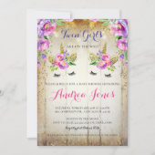 Silver Glitter Floral Unicorn Baby shower Uitnodig Kaart (Voorkant)