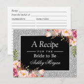 Silver Glitter Floral Vrijgezellenfeest Recipe Kaa Briefkaart (Voorkant / Achterkant)