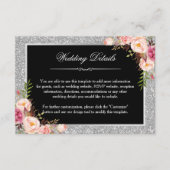 Silver Glitter Floral Wedding Details Ontvangen Informatiekaartje (Voorkant)