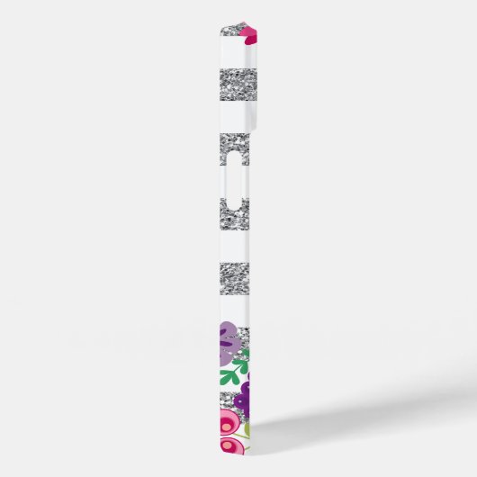 Silver Glitter, Flowers, Stripes, Gold Monogram Case-Mate iPhone Case (Achterkant / Rechts)