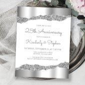 Silver Glitter Foil Edge 25th Anniversary Invite Briefkaart