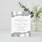 Silver Glitter Foil Edge 25th Anniversary Invite Briefkaart (Staand voorkant)