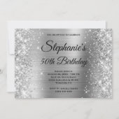 Silver Glitter Folie Black en White Monogram Kaart (Voorkant)