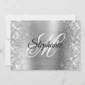 Silver Glitter Folie Black en White Monogram Kaart (Achterkant)