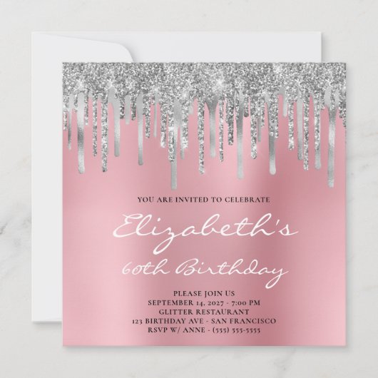 Silver Glitter Folie drukt roze Ombre 60th Birthda Kaart (Voorkant)