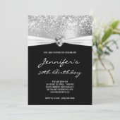 Silver Glitter Folie Gem Heart 50th Birthday Kaart (Staand voorkant)