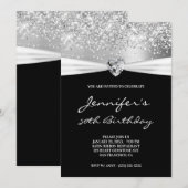 Silver Glitter Folie Gem Heart 50th Birthday Kaart (Voorkant / Achterkant)