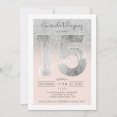 Silver glitter-foliemanuscript blush quinceanera f kaart (Voorkant)