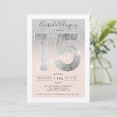 Silver glitter-foliemanuscript blush quinceanera f kaart (Staand voorkant)