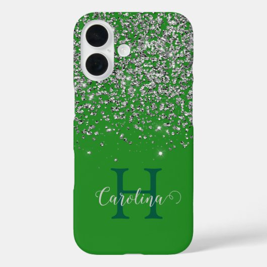 Silver Glitter, Forest Green, Gepersonaliseerd. Case-Mate iPhone Case (Achterkant)