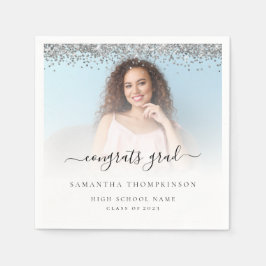 Silver Glitter Foto 2024 Gefeliciteerd Afstuderen Servet