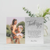 Silver Glitter Foto bedankt je platte kaart (Staand voorkant)