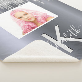 Silver glitter foto monogram glamoureus sherpa deken