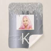 Silver glitter foto monogram glamoureus sherpa deken (Voorkant)