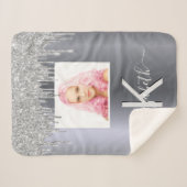 Silver glitter foto monogram glamoureus sherpa deken (Voorkant (horizontaal))