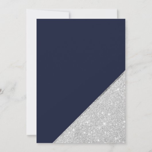 Silver glitter foto navy blue save the date (Achterkant)