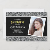 Silver Glitter Foto Quinceanera Uitnodiging (Voorkant)