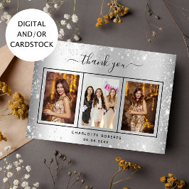 Silver glitter foto verjaardag dank je kaart