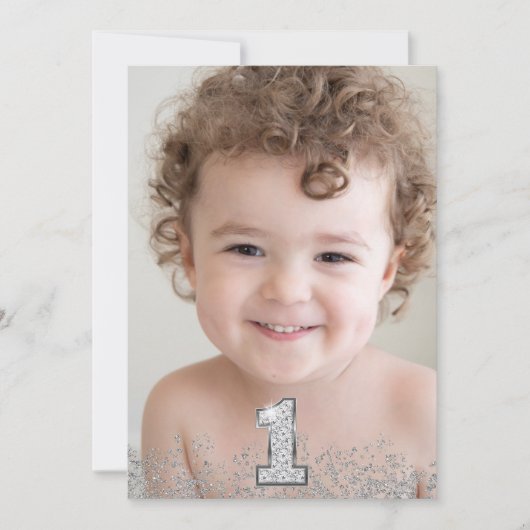 Silver Glitter Foto's Meisjes 1e verjaardag Kaart (Voorkant)