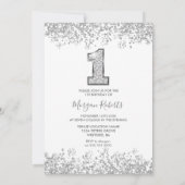 Silver Glitter Foto's Meisjes 1e verjaardag Kaart (Achterkant)