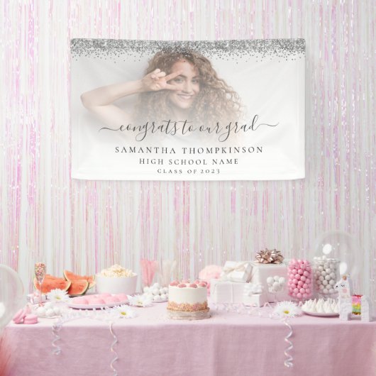 Silver Glitter Fotoscript 2024 Afstuderen Banner (Feest)