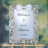 Silver Glitter Frame Blue Bow Baptism Welcome Acryl Bord (Neutraal)