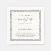 Silver Glitter Fun Facts Name Date 21st Party Servet (Voorkant)