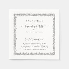 Silver Glitter Fun Facts Name Date 21st Party Servet