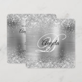 Silver Glitter geborsteld metaal Fancy Monogram Kaart (Voorkant / Achterkant)