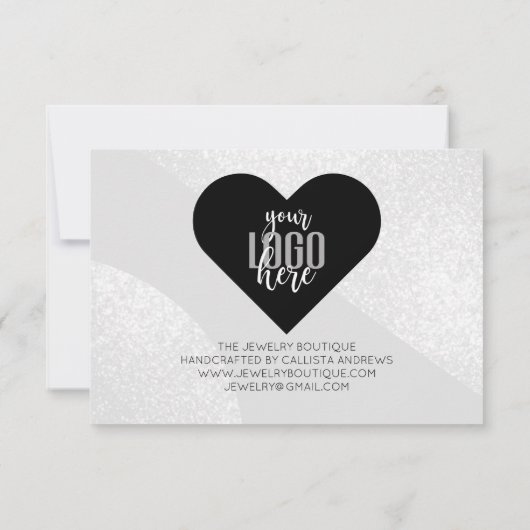 Silver Glitter Geo Heart Logo Klant Hartelijk dank Bedankkaart (Achterkant)