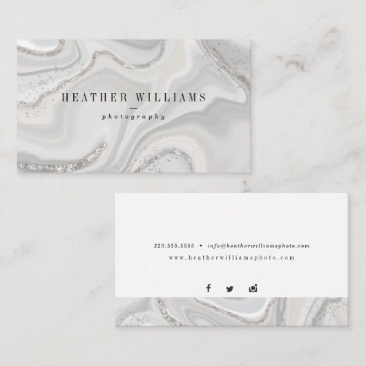 Silver Glitter Geode Visitekaartjes (Voorkant / Achterkant)