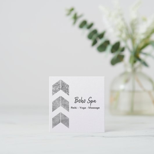 Silver Glitter Geometric Boho Vierkante Visitekaartje (Staand voorkant)
