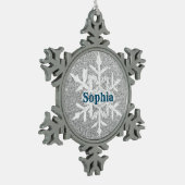 Silver Glitter Girl Name Snowflake Framed Ornament (Links)