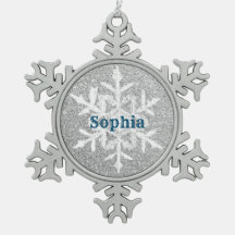 Silver Glitter Girl Name Snowflake Framed Ornament