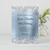 Silver Glitter Girly Bleke Blue Folie 40th Birthda Kaart (Staand voorkant)