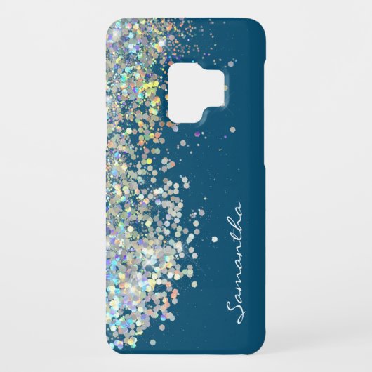Silver Glitter Girly Custom Name Case-Mate Samsung Galaxy Hoesje (Achterkant)