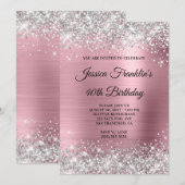 Silver Glitter Girly Pink Folie 40e verjaardag Kaart (Voorkant / Achterkant)