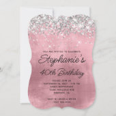 Silver Glitter Girly Pink Monogram 40e verjaardag Kaart (Voorkant)