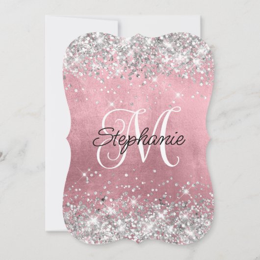 Silver Glitter Girly Pink Monogram 40e verjaardag Kaart (Achterkant)