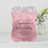 Silver Glitter Girly Pink Monogram 40e verjaardag Kaart (Staand voorkant)