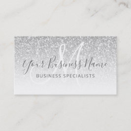 Silver Glitter Girly Script Business Logo Monogram Visitekaartje