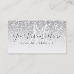 Silver Glitter Girly Script Business Logo Monogram Visitekaartje