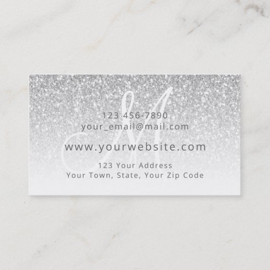 Silver Glitter Girly Script Business Logo Monogram Visitekaartje (Achterkant)