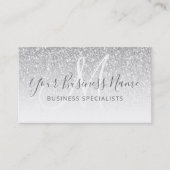 Silver Glitter Girly Script Business Logo Monogram Visitekaartje (Voorkant)