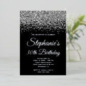 Silver Glitter Glam Black 30th Birthday Folie Uitnodiging (Staand Voorkant)