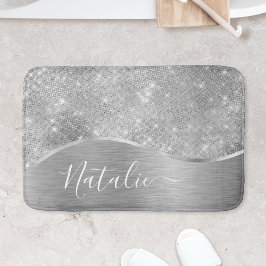 Silver Glitter Glam Bling Personalized Metallic Badmat