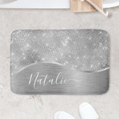Silver Glitter Glam Bling Personalized Metallic Badmat