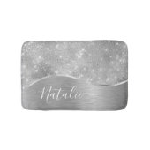 Silver Glitter Glam Bling Personalized Metallic Badmat (Voorkant)